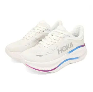 Off White Blue Purple Gradient Rocker Thick Midsole Road Running Shoes, Lightweight Breathable Engineered Knit Mesh Upper, Max Cushion Shock Absorb Foam Outsole