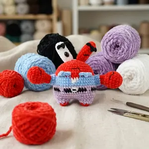 Handmade Crochet Red Crab Plush - Cotton Yarn Amigurumi Sea Creature Stuffed Toy, Party Gift for Kids & Ocean Lovers