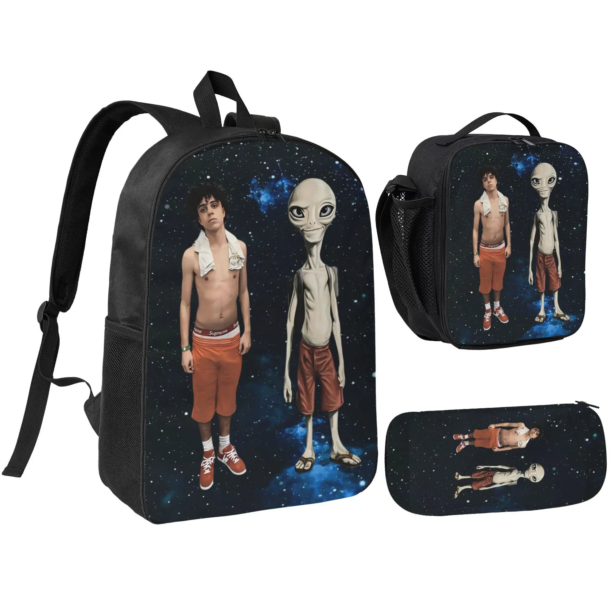 Xaviersobased & Paul backpack 3PCS Alien Adventure Backpack Set for Kids – School Backpack with Lunch Bag & Pencil Case, Space Galaxy Graphic Bookbag for Boys & Girls