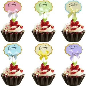 60-Piece Food Markers for Charcuterie Board, Cheese Labels with Gold Border & Bow, Cupcake Toppers for Wedding, Birthday, Party Buffet Decor