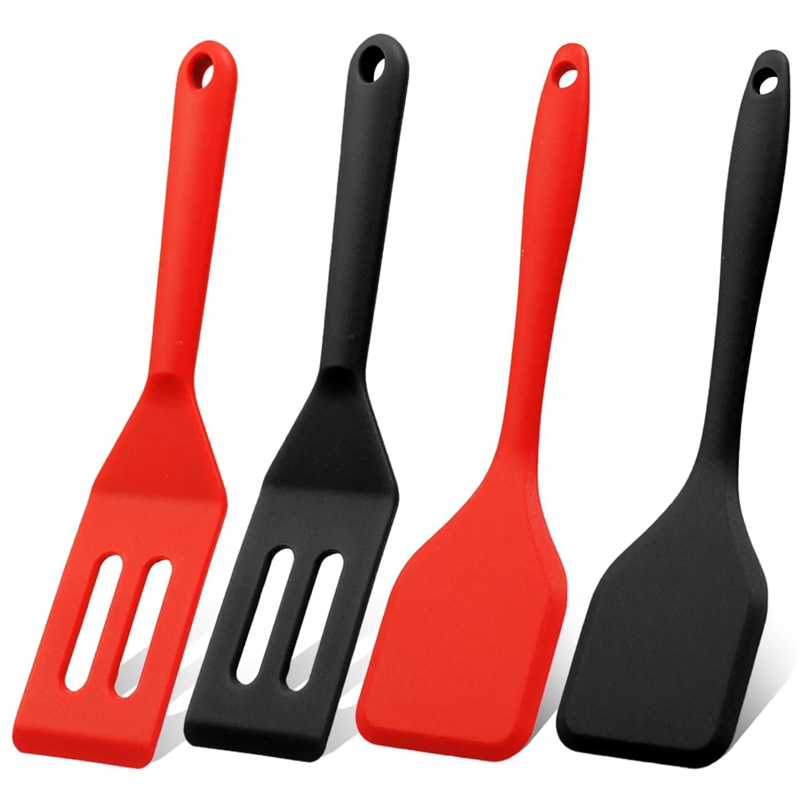 Mini Silicone Brownie Spatula Set (Red & Black) – Flexible Non-Stick Small Serve Turners & Heat-Resistant Kitchen Utensils for Eggs, Cookies & Crepes