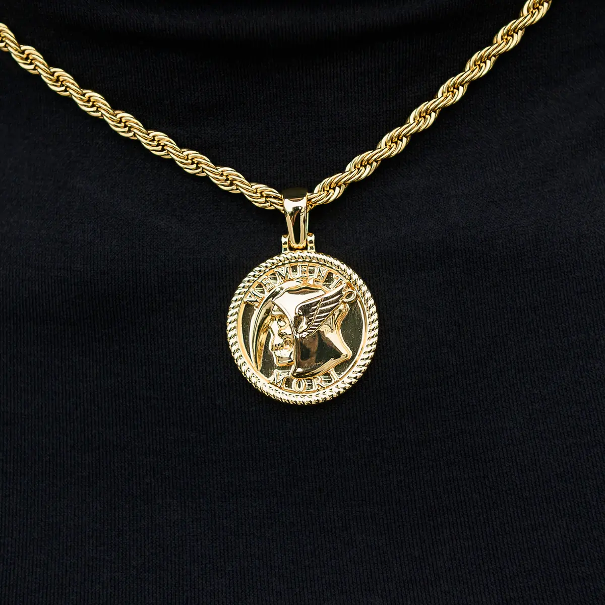 GLD Memento Mori Coin Pendant in 18k Gold Plated, Life Guarantee - Perfect Gift(Chain Not Included)