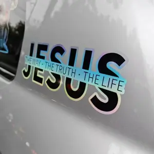 Holographic Jesus Letter Pattern Vinyl Decal Car Sticker, Sticker for Cars, 1 Count Car Motorcycle Decorative Sticker, Car Exterior Accessories for Smooth Surfaces