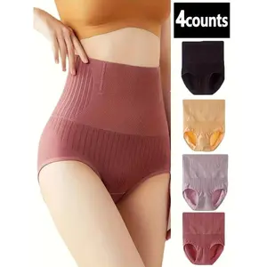 Women's 4pcs Solid High Waist Panty, Tummy Control Butt Lifting Shapewear Panties, Comfy Breathable Knicker for Daily Wear, Underwear for All Seasons