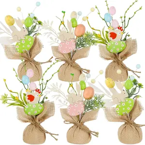 6 Pcs Easter Decorations for Home 8 Inch Egg Trees Table Decor Easter Centerpiece for Tables Office Mini Tree with Bunny Chick Spring Decor Gifts