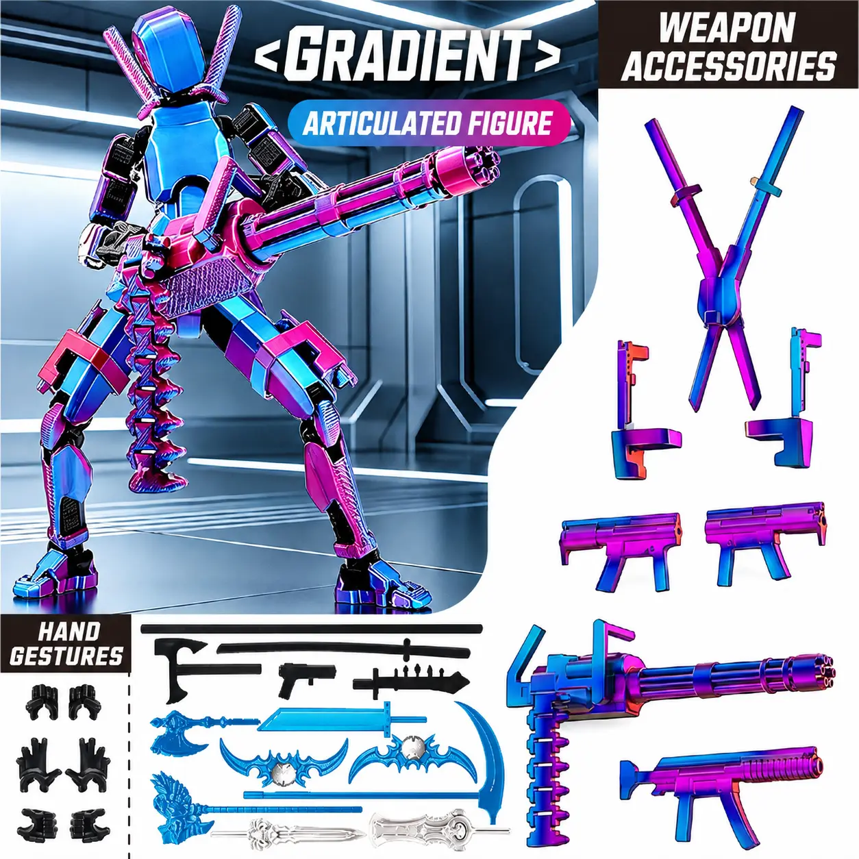[ New Arrivals ] Titan 13 Pre-Assembled Action Figure Set with Interchangeable Hands and Expanded Accessories, ABS Articulated Robot Figure for Creative Posing and Display