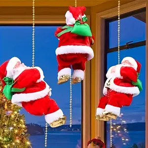 1pc Hanging Santa Climbing Rope Decoration with Hanging Chains - Red & Green Christmas Decor, Battery-Powered Santa Climbing Ladder - Indoor/Outdoor Hanging Ornament for Tree, Home, or Store - Durable Plastic Construction (AA Batteries Not