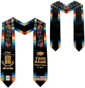 Custom Mexican Graduation Stole 2026, Mexican American Flag Graduation Sash 2026