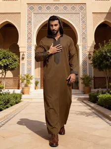 Moroccan Traditional Clothing, Classic Hooded Men's Embroidered Robe, Eid Al-Adha Festival Wear, Perfect Gift for Friends and Family