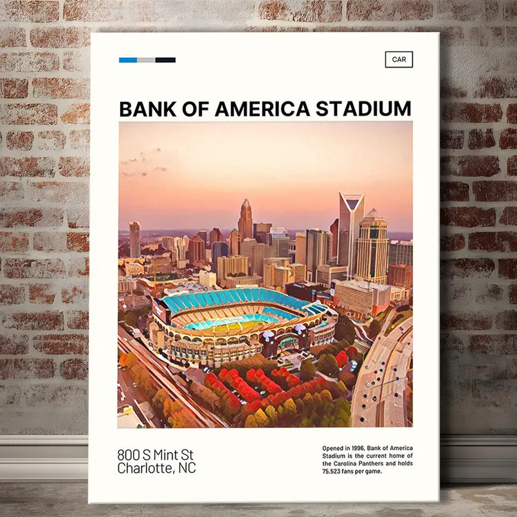Bank of America Stadium Print, Carolina Panthers Stadium Poster Art, Fan Gifts, Sport Art, Poster Print Wall Art - No Frame
