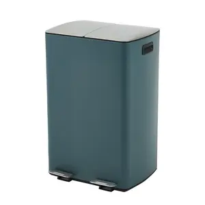 60L / 16 Gallon Rectangular Kitchen Step Trash Can with Dual Compartment Recycling Bin, Soft-Close Lid, Removable Inner Buckets, Fingerprint-Resistant Stainless Steel Finish, Hands-Free Garbage Can for Home Office Garage