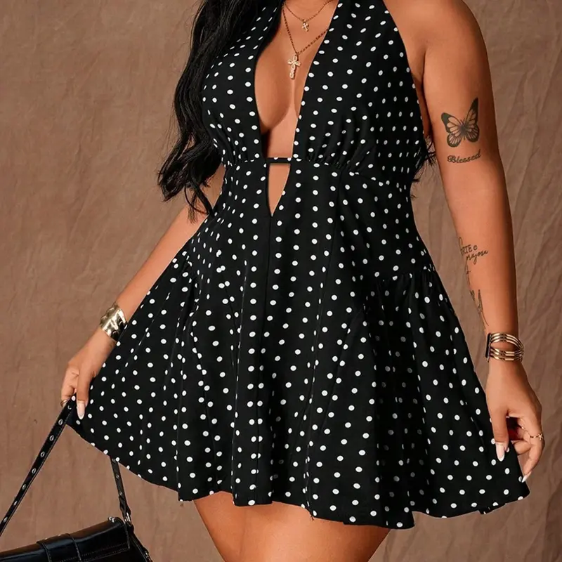 Spring/Summer New Plus Size Women's Fashion Casual Polka Dot Sexy A-Line Mini Dress, Summer Dresses, Holiday Wear & Beachwear