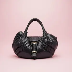 Pre-owned FENDI Leather Shoulder Bags x Moncler Collab Black Puffy Spy Bag