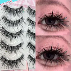 MIXIAOHE Full Strip Diamond False Eyelashes, Multicolor Sparkling Glitter Lashes, Wild Dense Cartoon Style, Natural Look, 8mm-14mm, Beginner Friendly
