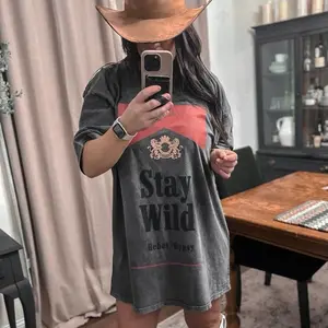 Charcoal Western Rodeo Stay Wild T Shirt Festival Concert Oversized T-Shirt / Oversized Tee Dress Casual Cotton Graphic Top Vintage Womenswear Black Comfortable