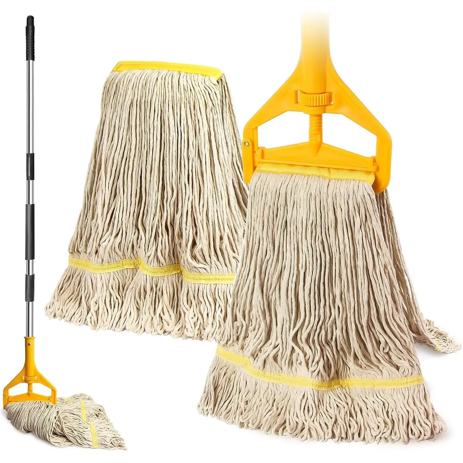 2 Pack 20ozCommercial Mop Heavy Duty Industril  Mop,  Commerical Industrial Grade Mop Replacements Heads for ,mops for Floor Cleaning Heavy Duty,with 63'' Stainless Steel Mop Handle