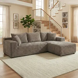 [3 Packages Shipping] Upgraded Elevated L-Shaped Sofa with Metal Iron Frame 105" Boneless Sectional Cloud Couch Corduroy Velvet Modular with Chaise No Assembly Required Living Room Furniture zone large Deep Space-Saving