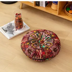 Boho Style Round Floor Mat, 1 Count Non-slip Thick Round Floor Cushion, Decorative Cushion for Home Living Room Bedroom Yoga Office