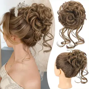 Snoilite Long Thick Messy Bun Hair Piece Scrunchie Updo Wrap Hair Extension Hair Piece Tousled Updo Hair Buns Extension Elastic Hair Band Hair Pieces Curly Hair Bun  For Women Wavy Wavy