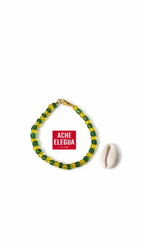 Orula Ide HandMade for Children 1 - 4 years old. Orula Ide Bracelet - Handmade Design with Green Beads and Yellow Accents