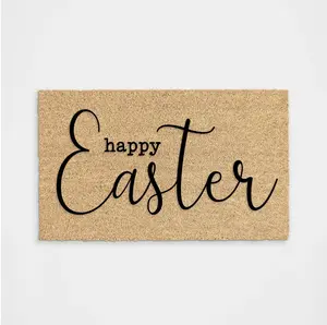 Happy Easter Doormat Spring Holiday Entryway Decoration Handcrafted Flocking Process Bold Long-lasting Textured Vibrant Front Porch Decor