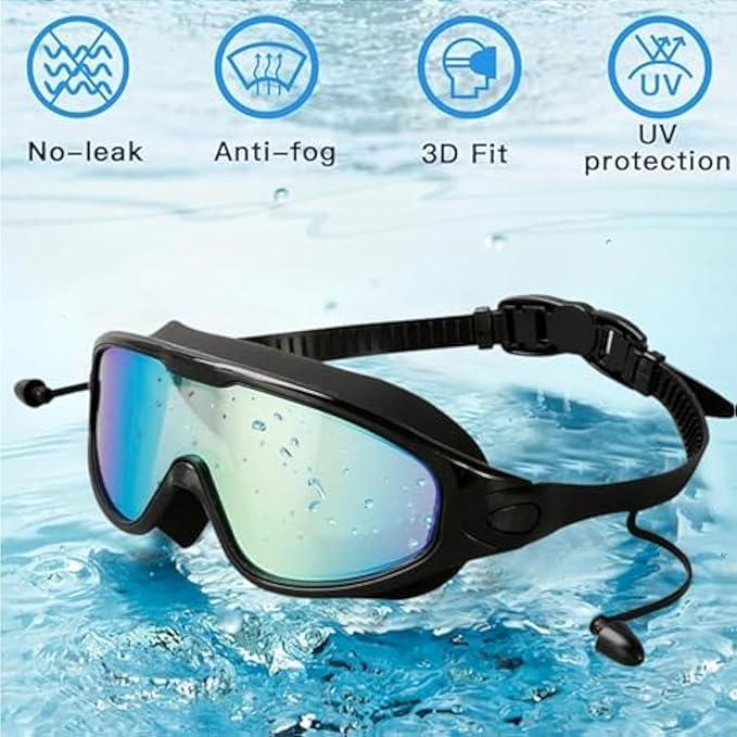 Swim Goggles , Wide View Anti Fog&UV Swimming Goggles for Audlt, No Leaking Swim Glasses for Men Women Kids
