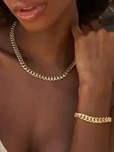 Simple High-class Cuban Chain Necklace & Bracelet, Fashion Versatile Decorative Bracelets, Trendy Fashionable Jewelry Set for Women & Men, Fashion Accessories for Daily Wear