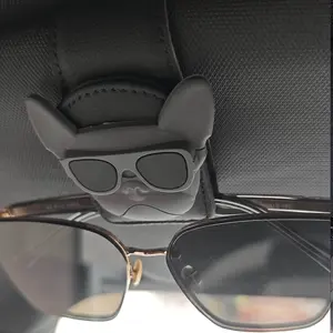 Cute Bulldog Car Sun Visor Eyeglass Holder, Durable Faux Leather Interior Accessory, Car Accessories, Universal Fit, Fun Design, Secure Grip