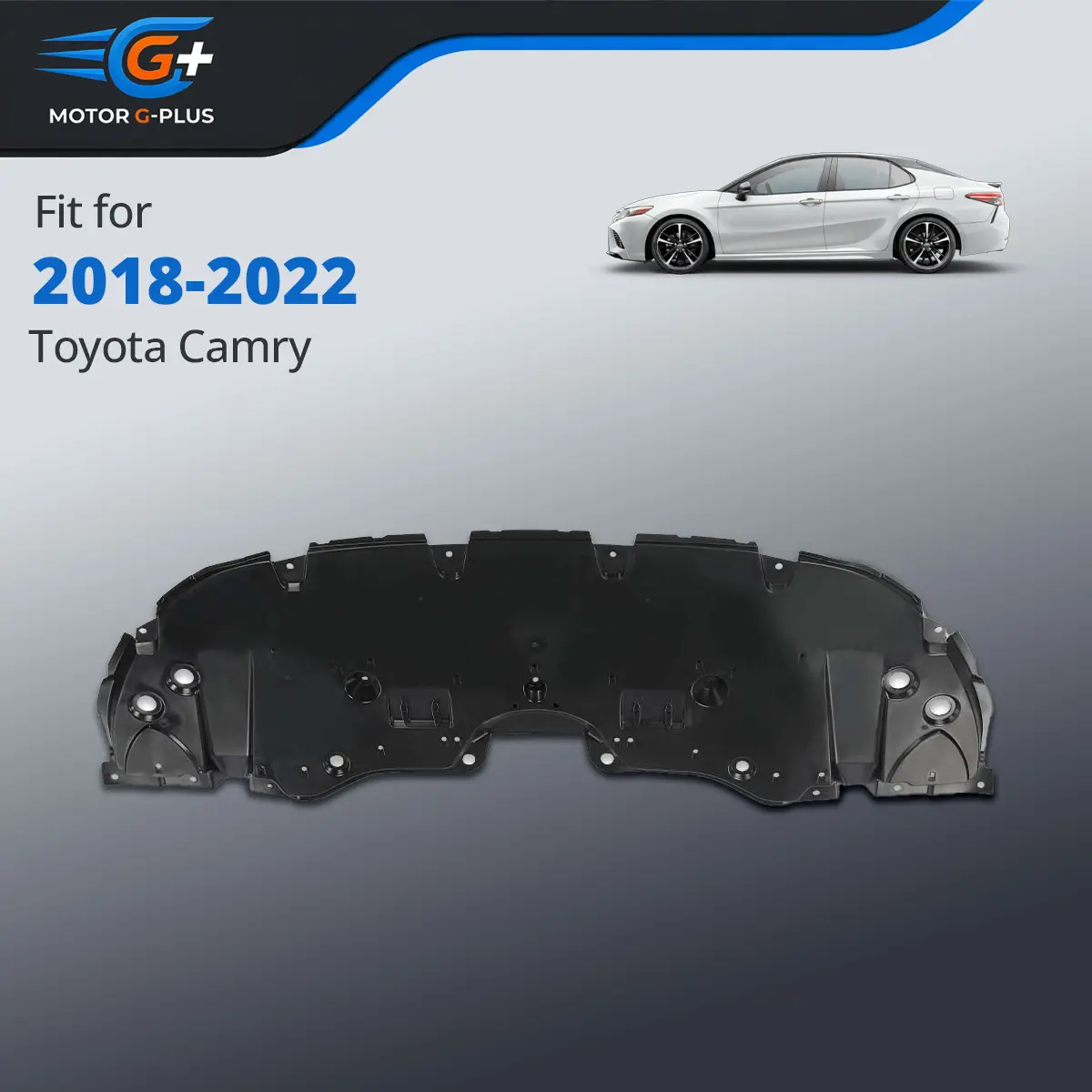 GPLUS Brand New Aftermarket Front Black Engine Splash Shield - Good Quality, Custom Fit, No Drilling Required, Vehicle Specific for 2018-2022 Toyota Camry (Part No. 5144106290) - Protects Engine, Car Exterior Accessory, Mud Flap Splash Guard