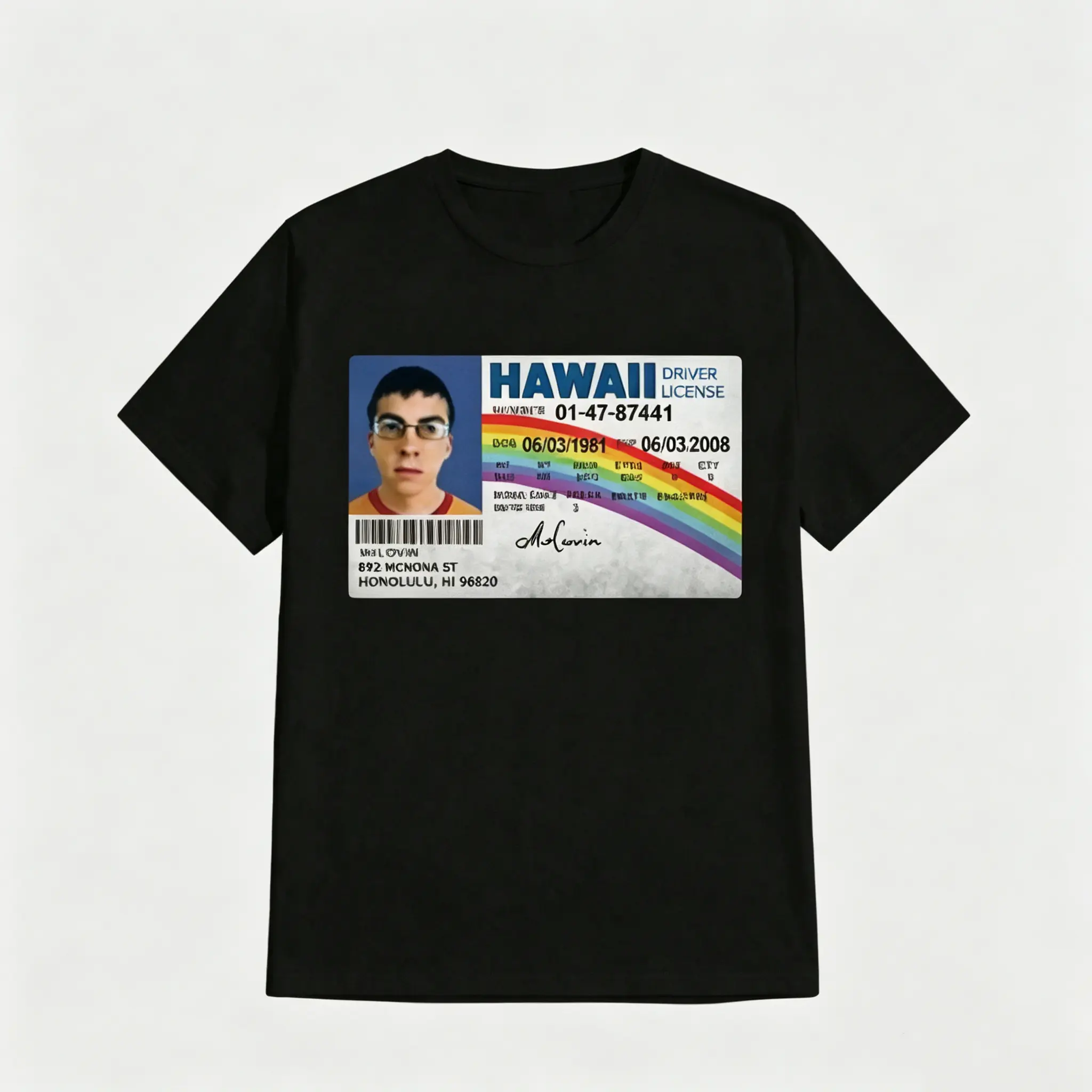 McLovin Hawaii Driver License Superbad Meme Graphic Tee | Y2K Funny Streetwear T‑Shirt