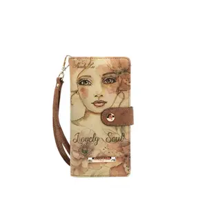Nicole Lee WRISTLET WALLET ORGANIZER with "GORGEOUS" Design, Black Strap, and Floral Motifs