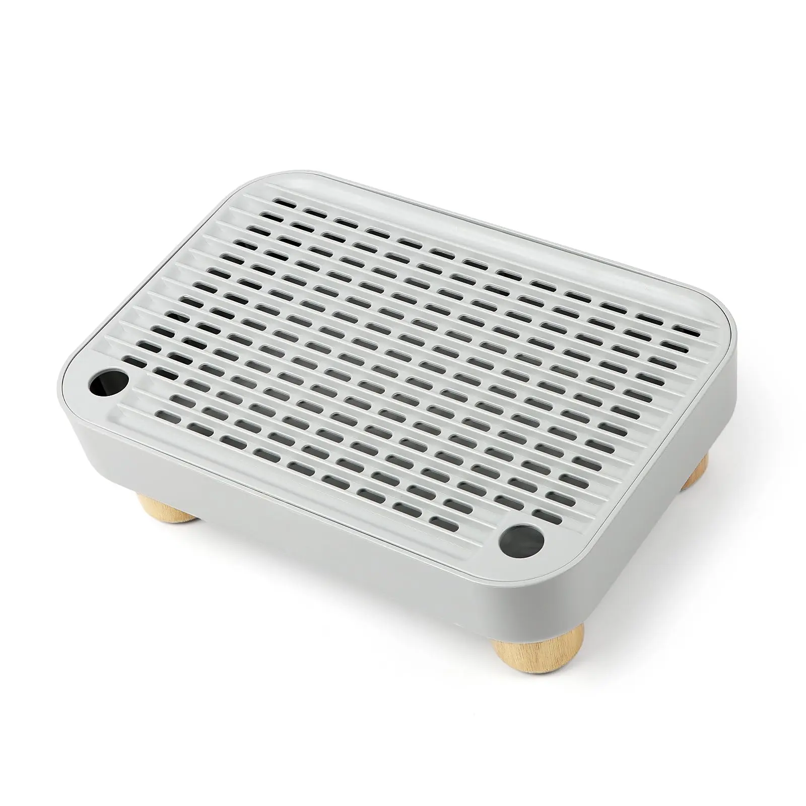 Wooden Anti-Tracking Cat Litter Pedal Stool with Raised Legs, Detachable Grid Filter Mat, Universal Compact Rectangle Plastic Design for Indoor Bedroom & Living Room, Fits All Standard Cat Litter Boxes #CatLitterPedal #LitterCatcherMat