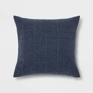 Oversized Woven Washed Windowpane Square Throw Pillow