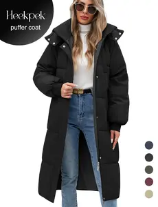 HEEKPEK Women's Long Quilted Jacket with Hood, Black Minimalist Padded Coat for Winter, Fitted with Pockets & Zip-Up Closure, Casual Fitted Long Sleeve Tops #outdoorfun