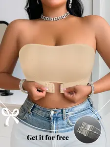 Plus-Size Women's strapless bra, with front closure and removable, invisible straps. Comfortable, Casual and stylish, perfect for backless, strapless, and off-the-shoulder outfits. Wireless bandeau bra