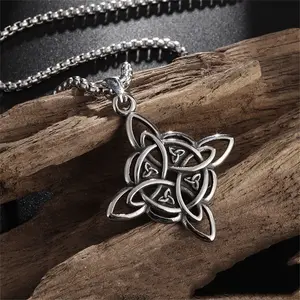 Necklace jewelry Witch Knot Stainless Steel Necklace Celtics Knot Cross Wiccan Protection Amulet
