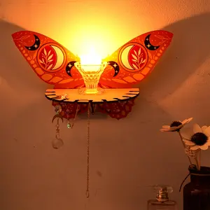 Creative Simple Wall Sticker Star Moon Butterfly Display Shelf Wall Mount Design, Colorful Wooden Craft Hanging Decor, No Nails Needed, Home Decoration