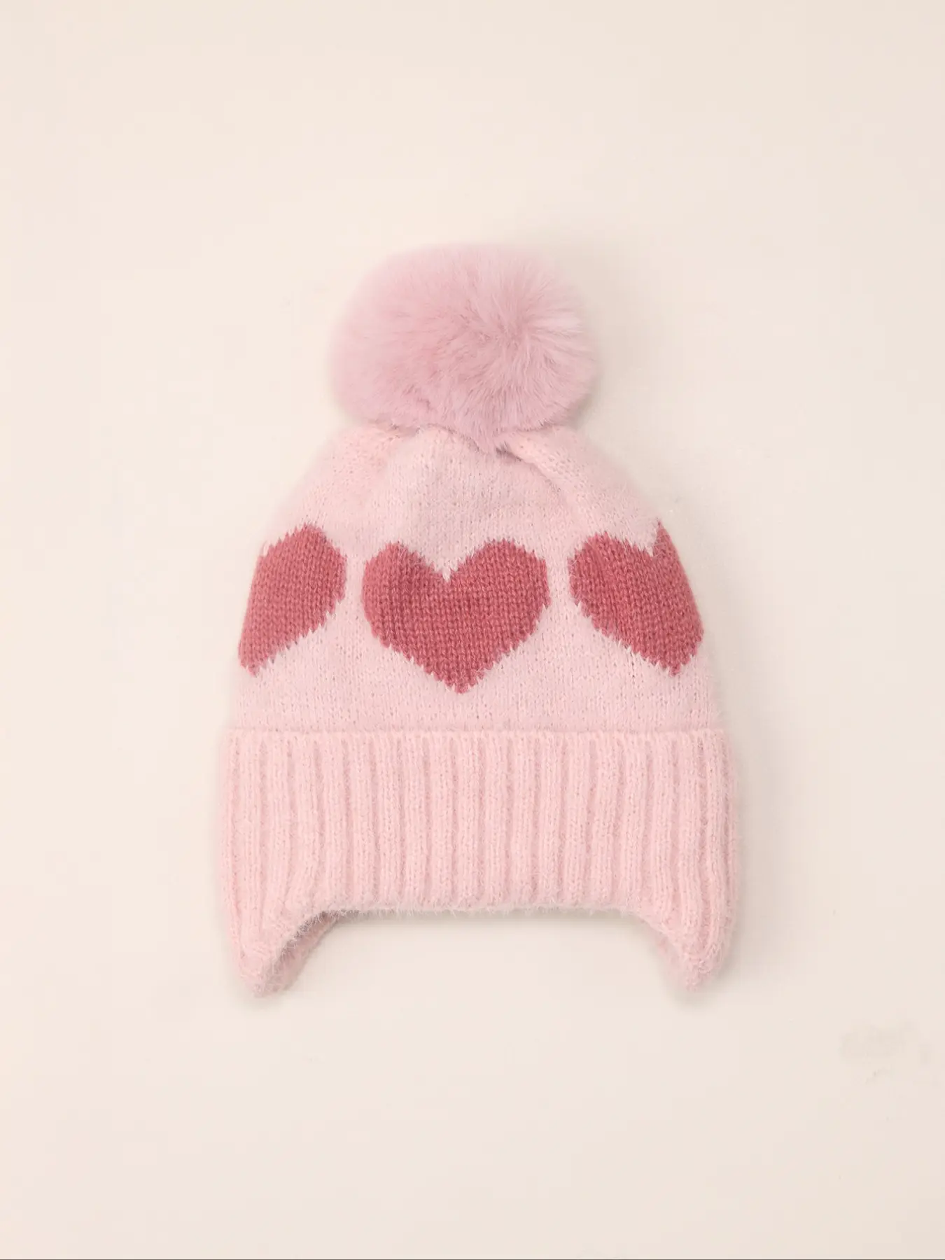 Baby Boys & Girls Newborn Toddler Pom-Pom Beanie, Cozy Knit Winter Warm Heart Design, Cute Babies Beanies Bonnet Hat for Kids, Knitted Winter Hat