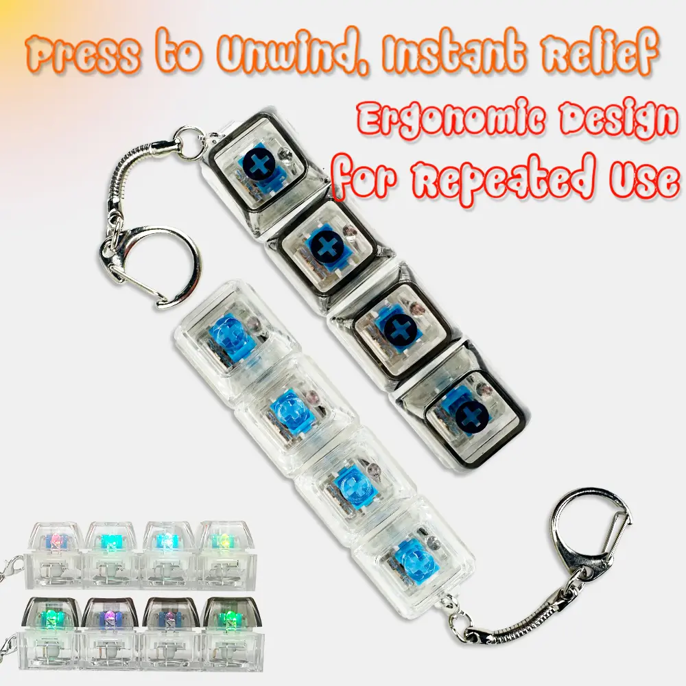 Keyboard Fidget Keychain - Mechanical Keyboard 4-Point Long Strip Decompression Toy, Multifunctional Keyring Bag Pendant, Cool Keychain Accessory for Keys, Multifunctional Keychain