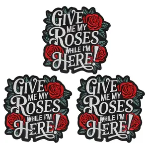 3pcs "Give Me My Roses While I'm Here" Embroidered Iron-on Patches, Red Roses with Green Leaves Motif, DIY Easy Iron Fabric Applique Badge for Embroidery for Beginner, Suitable for Bags, Clothes