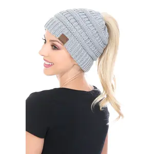 C.C Women Soft Winter Cable Knit Warm Winter Ponytail Beanie MB6242