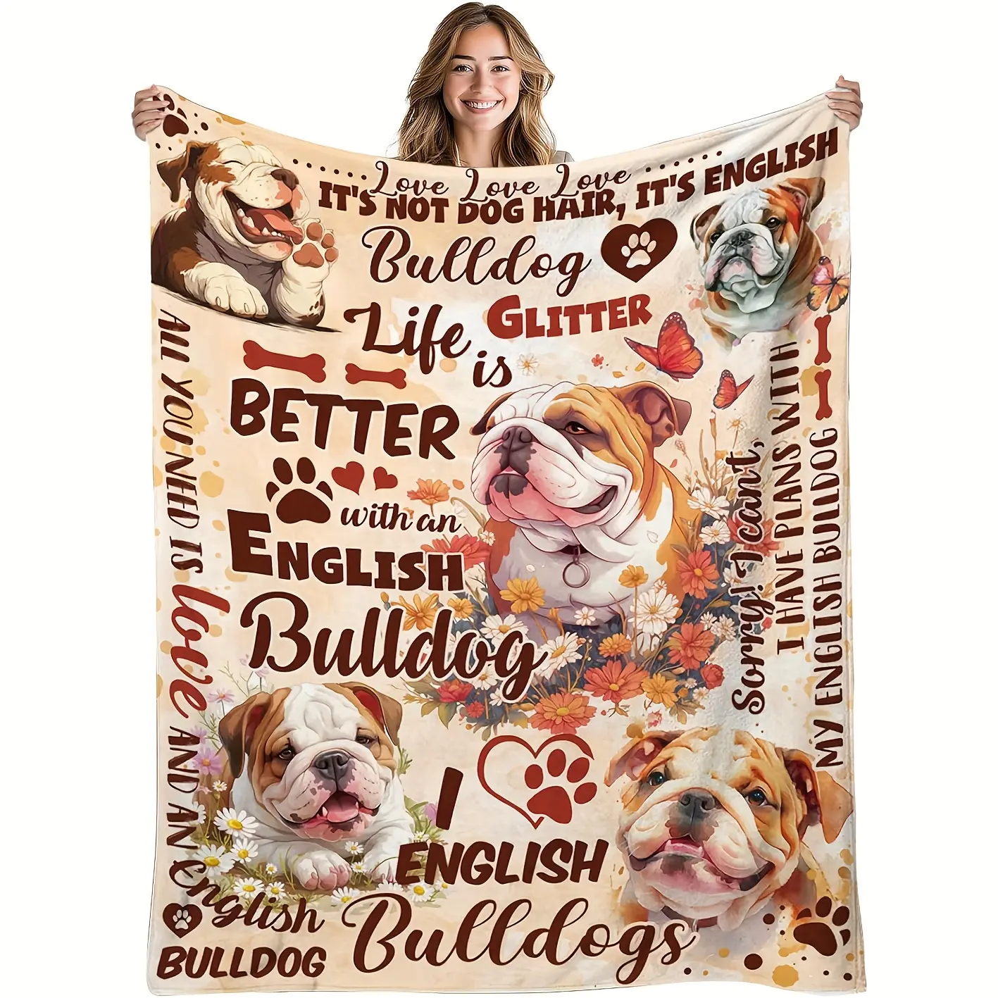 French Bulldog Blanket Gift for Women, Comfortable French Style Blanket for Dog Lovers, Soft Flannel Warm Blanket