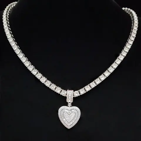 1Piece  Women Men Hiphop Love Heart Shape Pendant Necklace Fashion Punk Vintage Hip Hop Iced Out Bling Bling Necklace Cuban Link Design Is Perfect For Party Or Everyday Lovers' Gifts