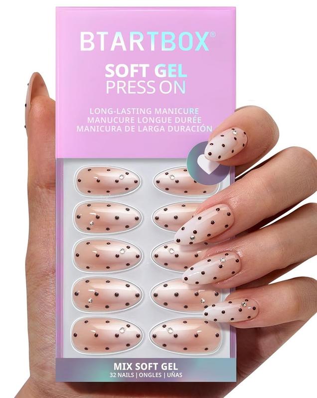 Gala Polka Ombre Press-On Nails by BTArtbox - 32 Soft Gel Nails in 16 Sizes with Glue and Adhesive Tabs for Effortless Style