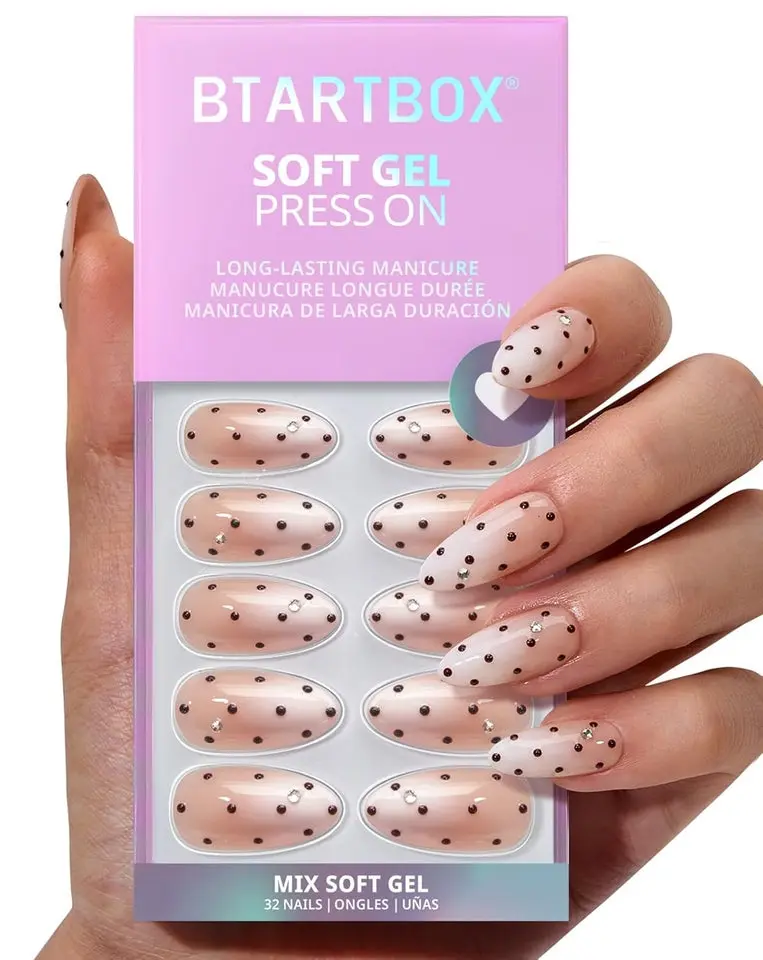Gala Polka Ombre Press-On Nails by BTArtbox - 32 Soft Gel Nails in 16 Sizes with Glue and Adhesive Tabs for Effortless Style