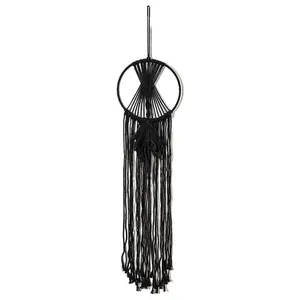 Thy Home Handmade Cotton Macrame Dream Catcher - Light Weave, Hangable Boho Wall Hanging with Tassels, Metal-Accented Home Decor, 29x8 in for Room & Window Gifting