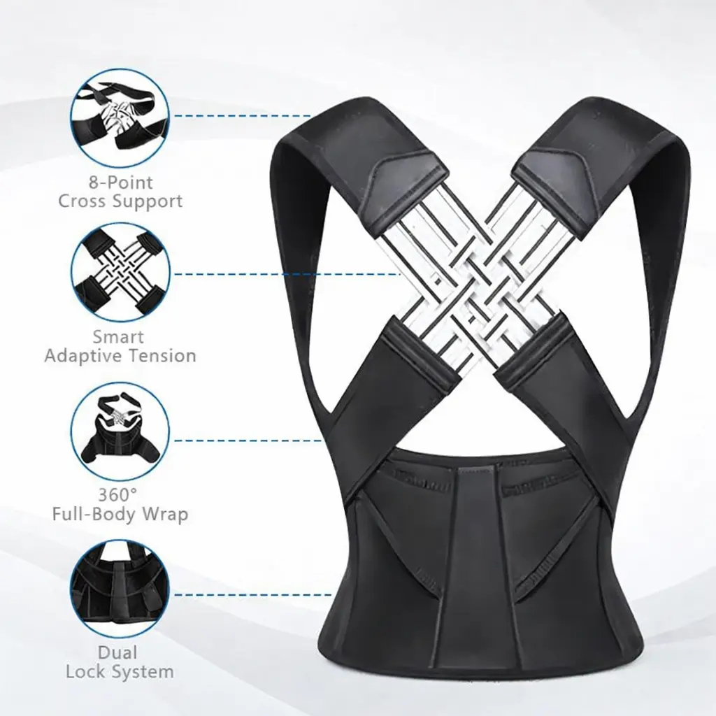 Posture Corrector Back Brace - Adjustable Elastic Back, Neck & Shoulder Supports, Back Correction Band, Correction Strap Back, Alignment Aid for Men & Women, Anti-Hunchback Waist Girdle (Black)