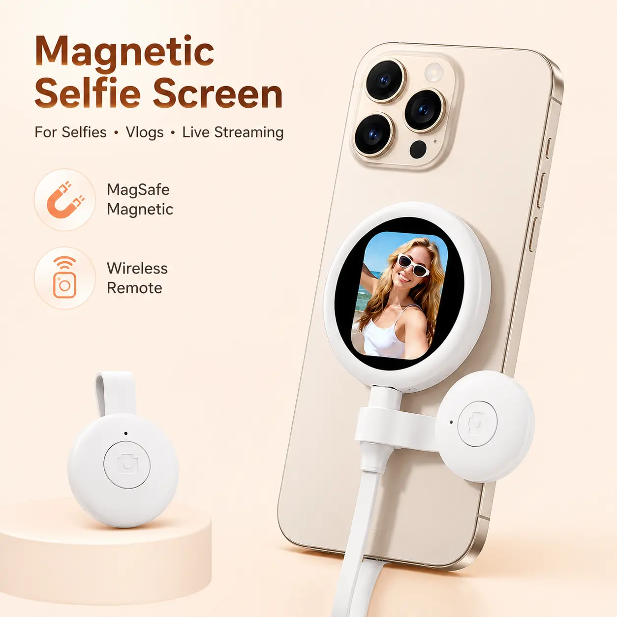 Magnetic Wireless Selfie Monitor for iPhone, Vlog Screen for Back Camera, 4K 60fps Phone Selfie Monitor, Focus Adjustable Vlogging Screen for TikTok YouTube Instagram Content Creation