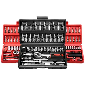 46pcs Tools Set, Car Repair Machinery Tools, Automotive Repair Tool Kit With Multifunctional Socket Wrench for Car, 1/2 * 1/4 * 3/8" Drive Depth And Standard Socket, Ratchet Torque Wrench Screwdriver Socket Combination Tool, Easter Gifts for Husband