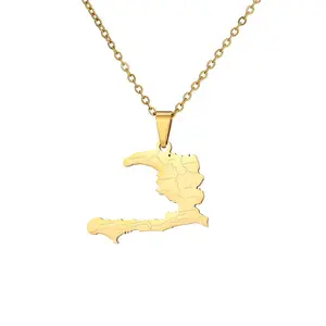 【JOYCE DESIGN】Fashion retro Haiti map pendant necklace men and women gift couple necklace exquisite fashion all-match hip-hop